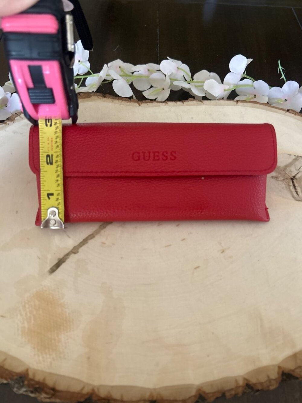 Guess Red Faux Leather Eyeglass Case Snap Magnetic Closure Soft Lined - Picture 9 of 10